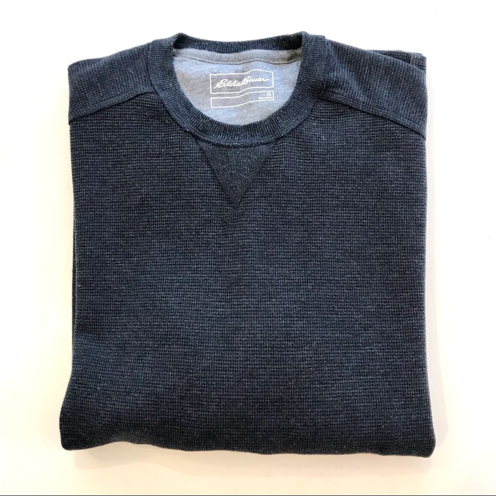 EDDIE BAUER Waffle Shirt Charcoal Crew Neck Long Sleeve Side Panels XL - Picture 9 of 11